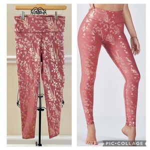 NWT Fabletics Lisette High Rise Floral Pink Foil Leggings UPF 50+